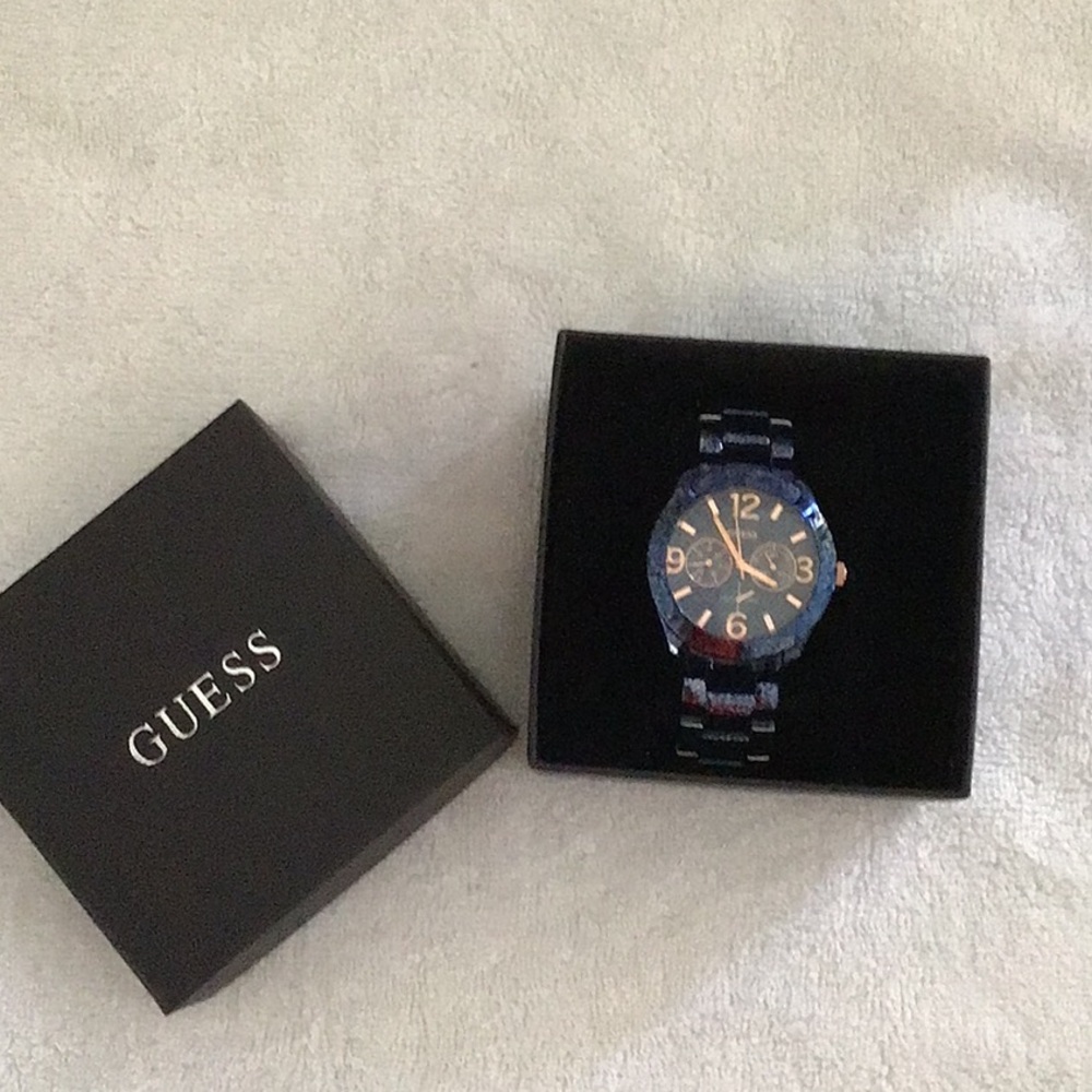 Guess watch, jean motive, metal wristband